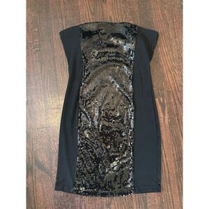 Y2K Vintage Strapless Black Sequin Tube Dress Size Medium